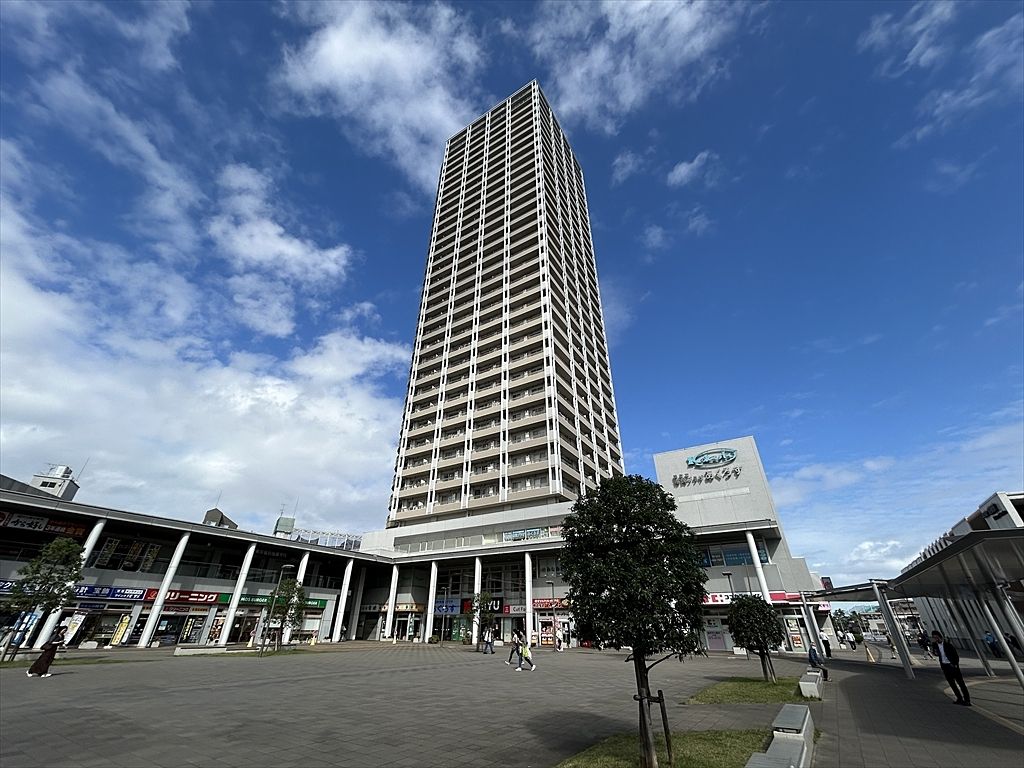 国領駅前にそびえ立つ超高層34階建てタワーマンション
